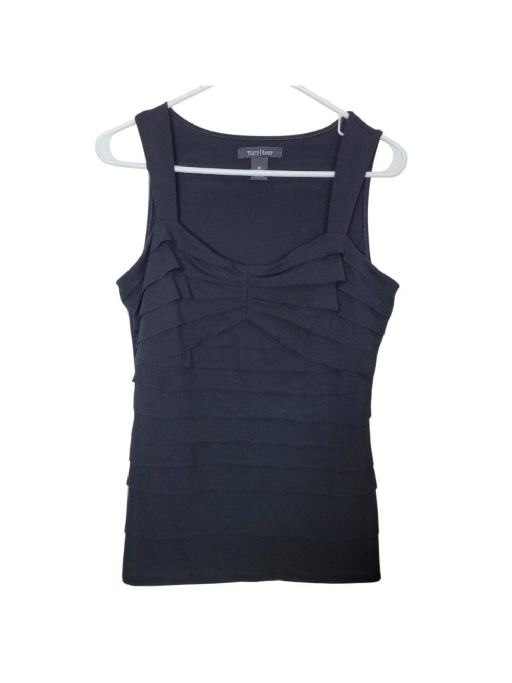 White House Black Market WHBM Ponte Knit Black Ruffled Tank Top Sz Med